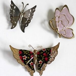 Lot of 3 vintage Butterfly brooches/pins enamel filigree lightweight